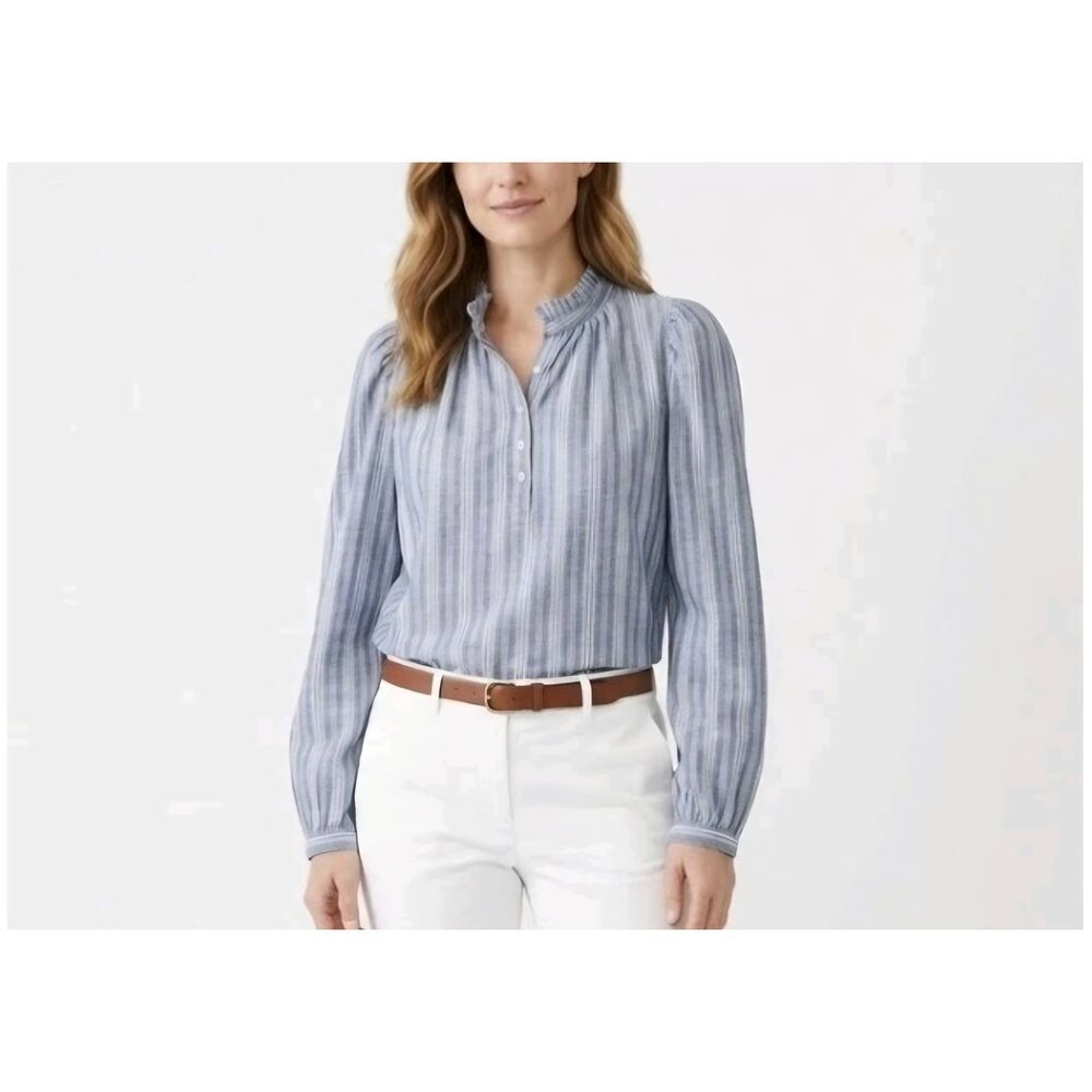 Tuckernuck Pomander Place Cosette Button Down Top  Blue White Stripe Sz L